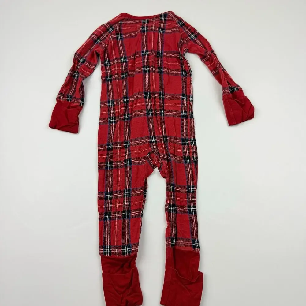 Little Sleepies Red Holiday Plaid Red Tartan Zip Sleeper Pajamas, Size 3/6m